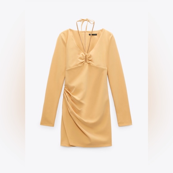 Zara Dresses Zara Womens Draped Dress With Jewel Strap Soft Yellow